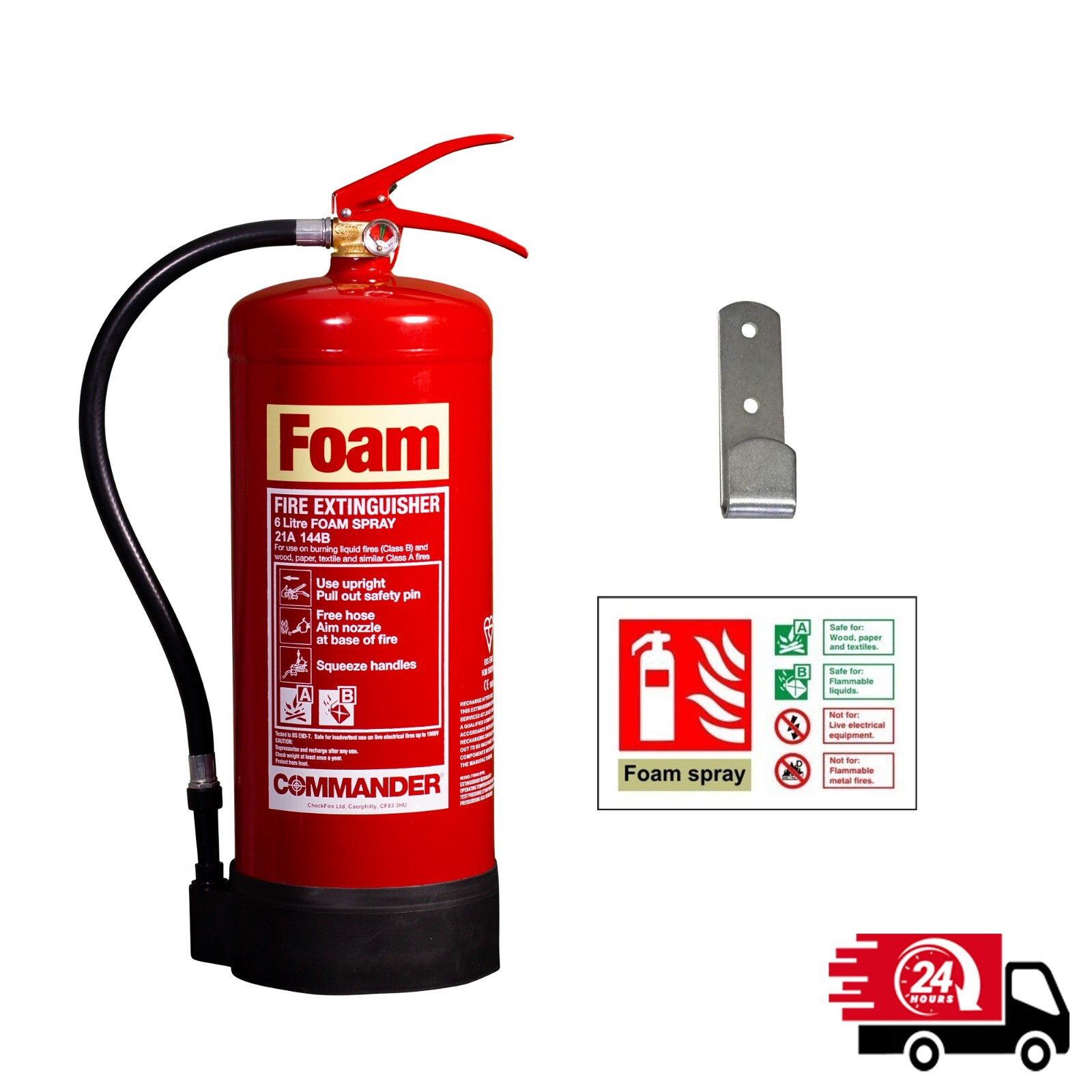 6 Litre Foam Fire Extinguisher, Bracket & Sign, BS Kitemarked 6L, 6Ltr Home Work