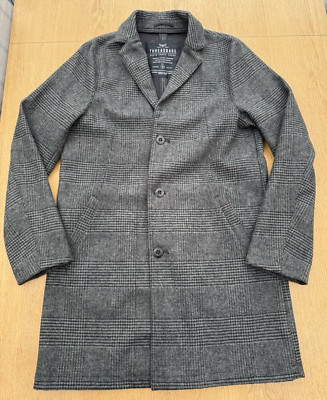 Men's Threadbare Long Line Wool Blend Coat Jacket Size M Grey