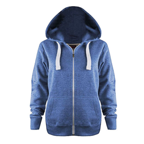 Ladies Plain Zip Up Hoodie Women Fleece Jacket Hooded Top UK S To L - Picture 17 of 19