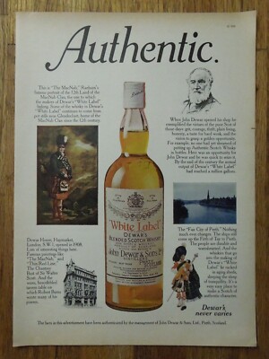 1970 White Label DEWARS Blended Scotch Whisky Magazine Ad - Authentic.