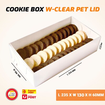 Rectangular Cookie Box Clear PET Lid Rectangle Cookie Box 235mm x 130mm x 60mm - 30 Pieces AU ...