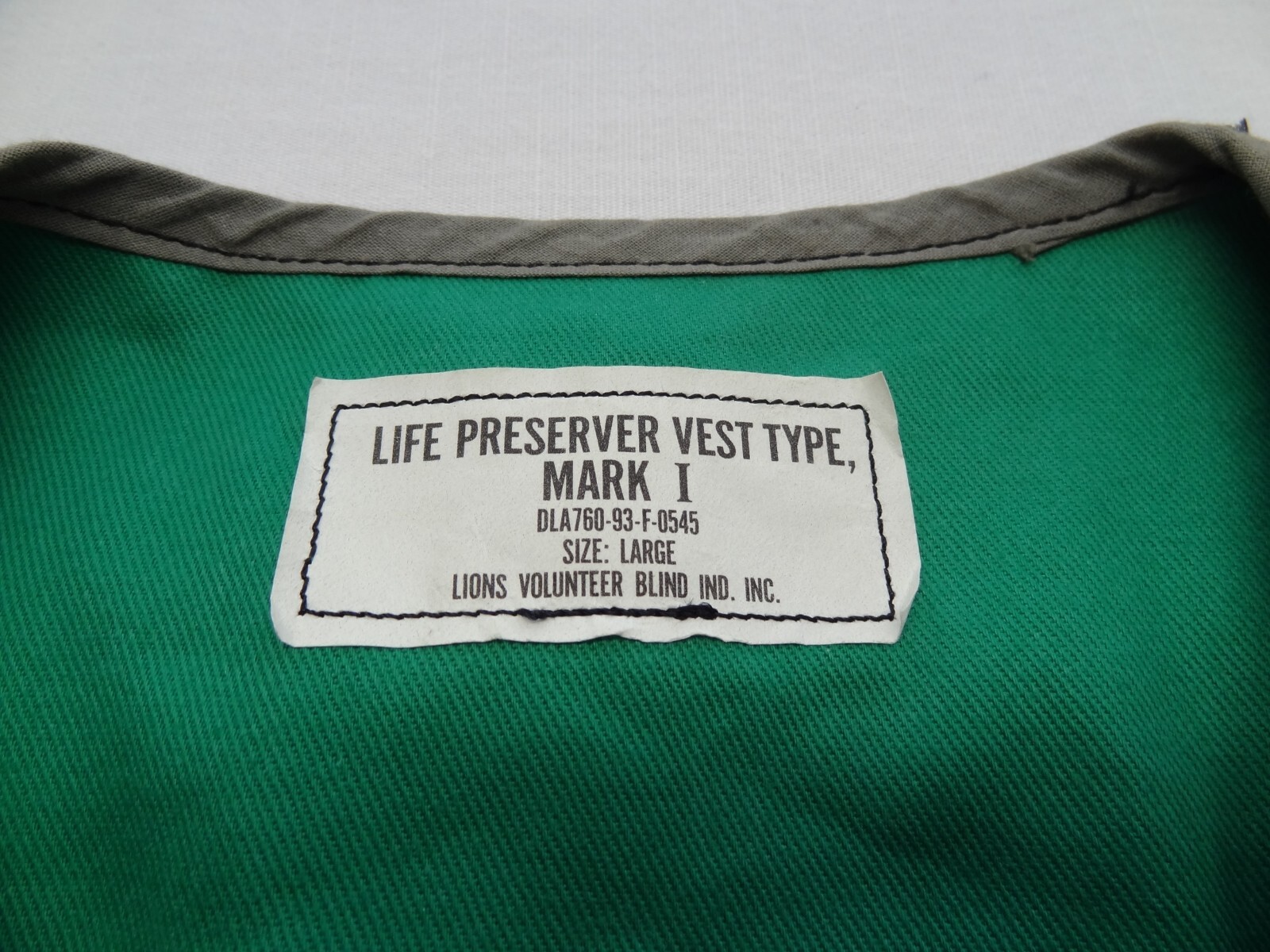 Life Preserver Vest Type Mark I L VTG Flight Deck Crew Green Deck 90s