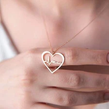 SilverGoldandRose Personalized Heartbeat Necklace - 8K Solid Gold Custom EKG Kee