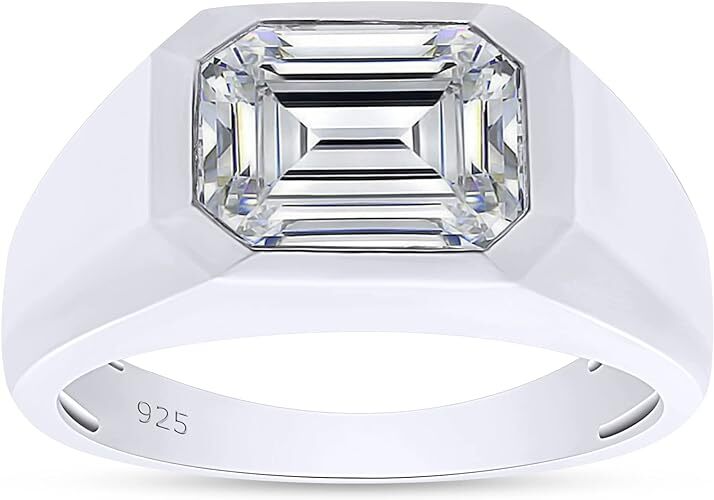 2.25ct Silver Men's Signet Wedding Band with Emerald Cut Lab Moissanite-image
