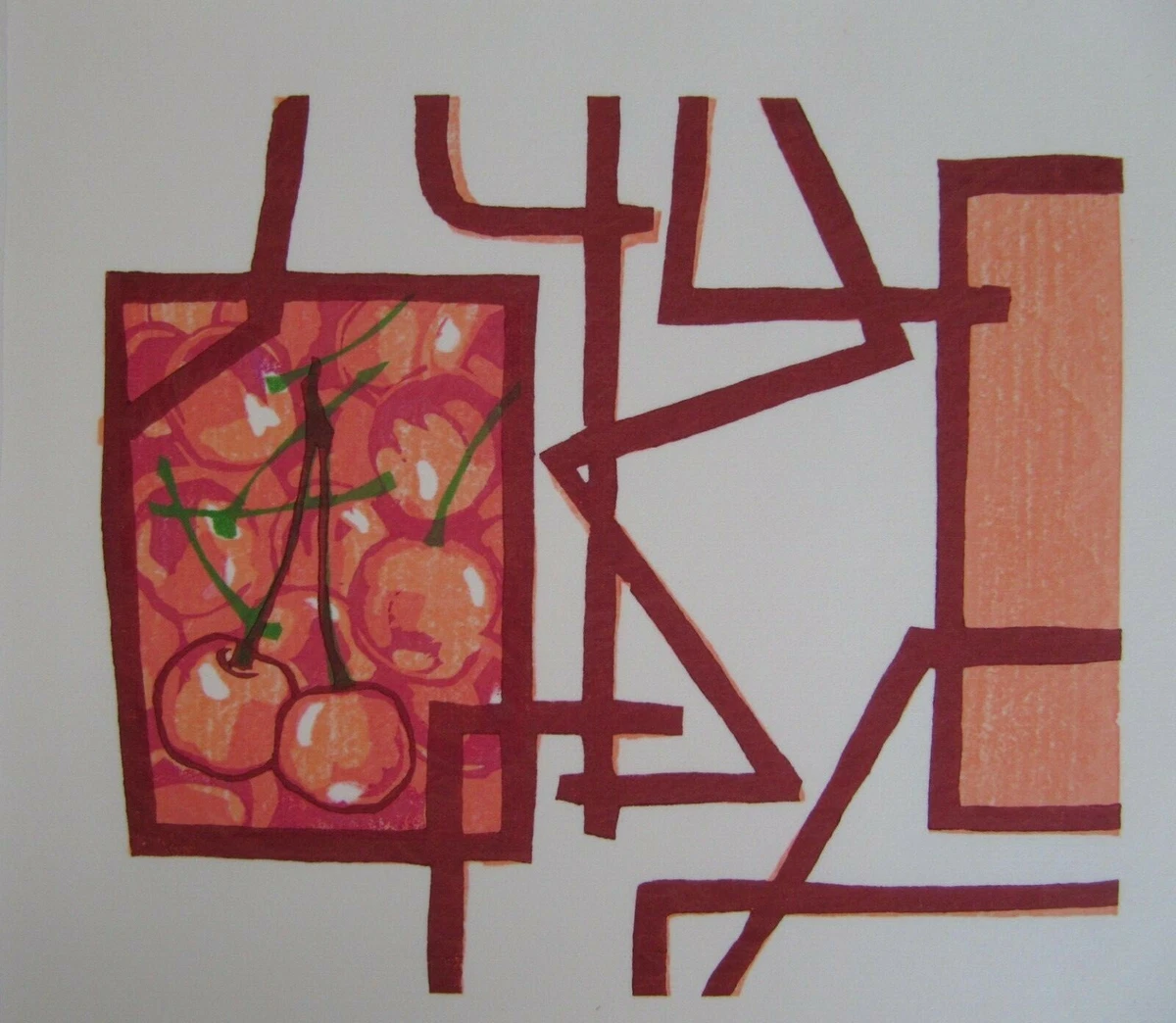 Watanabe calendar woodblock May 1994 print Yoshisuke Funasaka - Cherries |  eBay