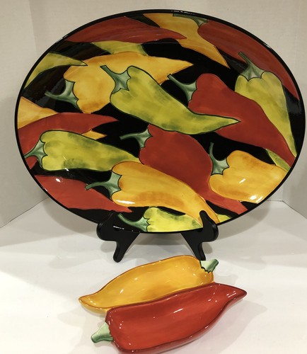 Stone Lite Clay Art Caliente Signed Jalapeno Oval Platter Hand Painted\u0026  server | eBay