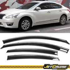 Fits 13-18 Nissan Altima Window Visors Deflector w/ Chrome Trim Polycarbonate