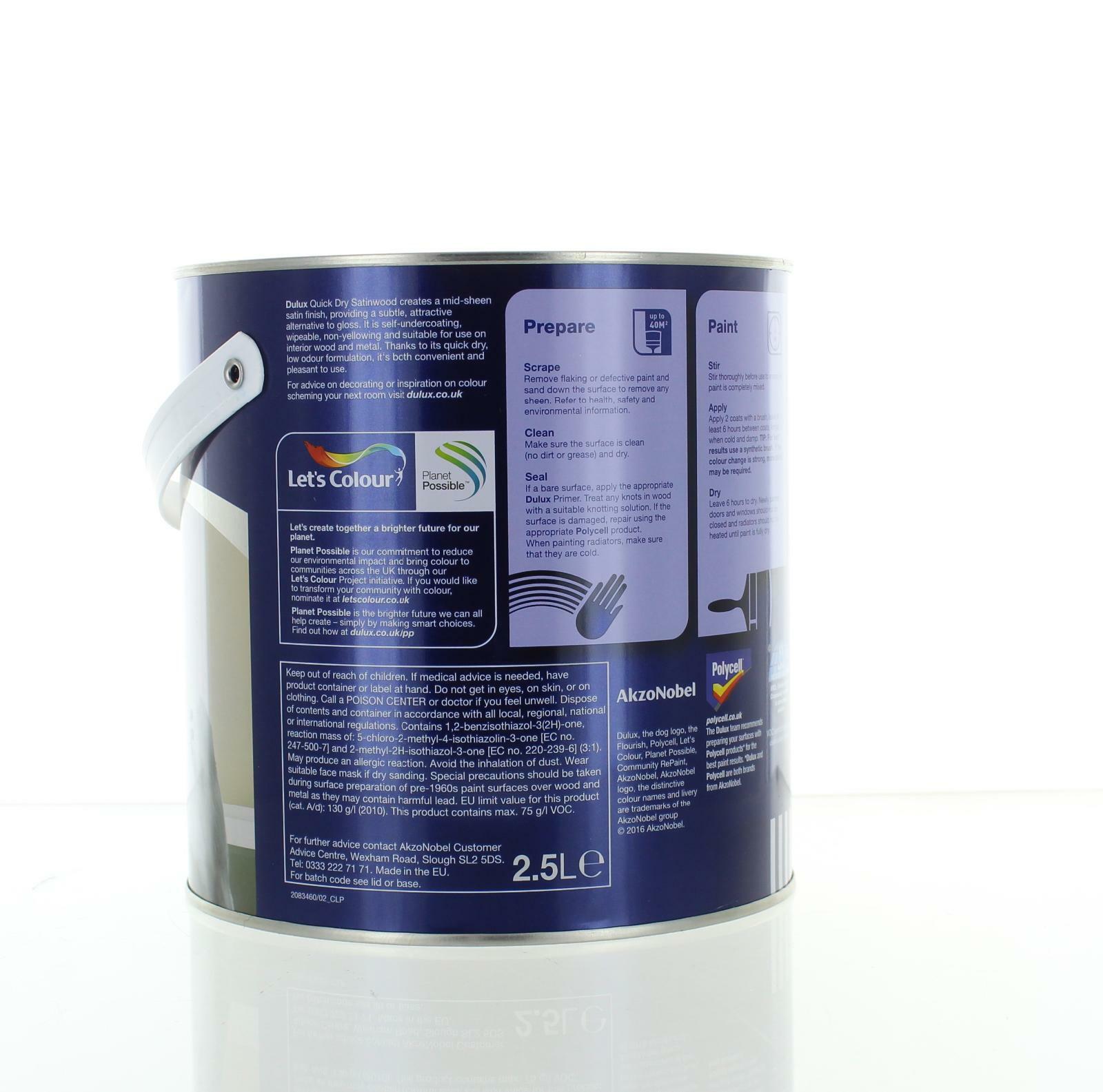 Dulux Quick Dry Satinwood Pure Brilliant White Paint 2.5L Wood & Metal
