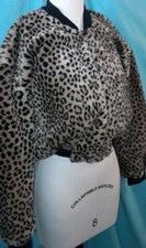 Vtg 1980s 90s Y2K Cropped Leopard FAUX FUR Vegan Cropped TRAUMA Bomber Jacket M