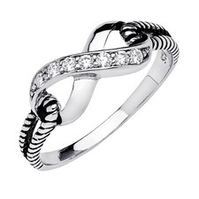 Infinity Ring Rope Knot Band CZ Accent on 925 Sterling Silver Antique Finish