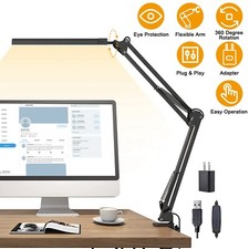 LED Reading Desk Lamp Adjustable 360 Degree Swing Arm Home Office Light w/ Clamp
