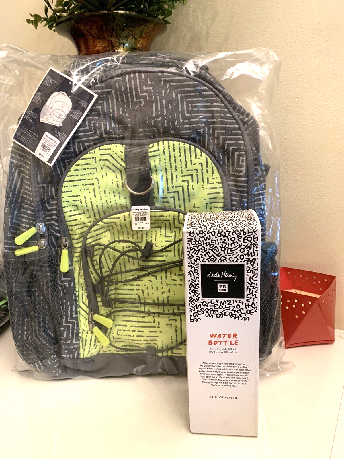 PONY Zaino scuola Pottery Barn Disney + borsa Keith Haring fumetto acqua GRANDE VIAGGIO.