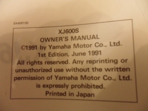 Yamaha XJ600S Owners Manual Riders Handbook - Picture 4 of 8