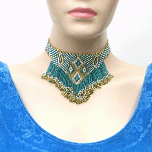 Handmade Green Gold Beaded adjustable Choker Bib Necklace