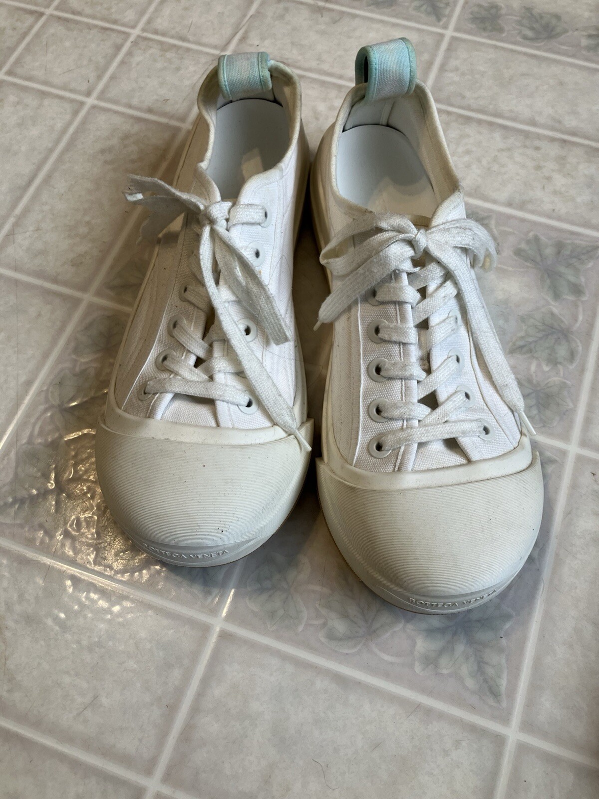 SAOLA Sneakers Bottega Veneta uomo 43 bianco tela scarpe da ginnastica basse punta gomma