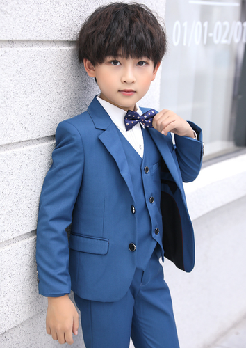 5pc Luxury Boys Formal Wedding Suits Set Plain Red Blue Size 4,5,6,8,10,12,14,16 - Picture 3 of 7