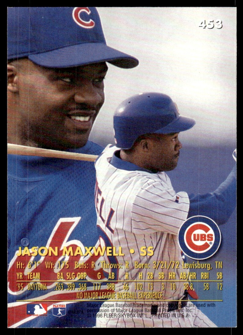 1996 Ultra Baseball Jason Maxwell Rookie Auto Chicago Cubs #453