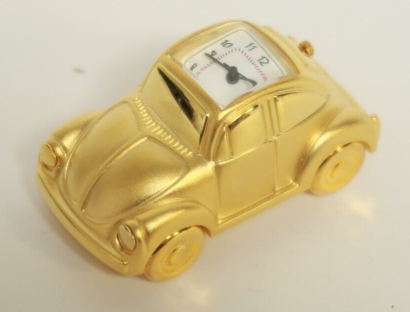 Small VTG Gold Colored Car Clock Japan Movement Volkswagen