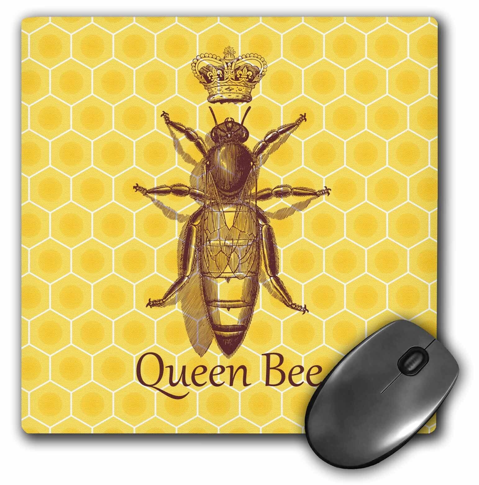 3dRose Stately Queen Bee with Royal Crown over Yellow Honeycomb MousePad