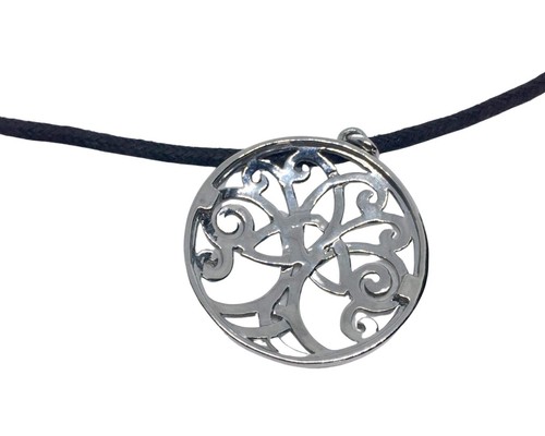 Collar Solvar Silvertone Árbol de la Vida Celta Colgante Redondo en Cordón Negro - Imagen 5 de 8