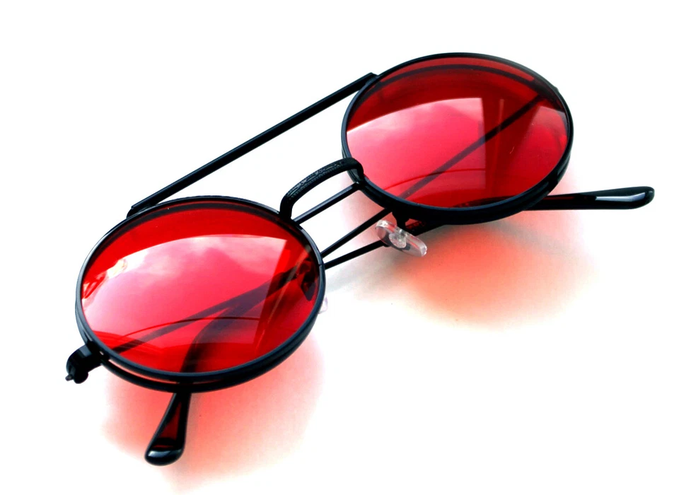 Gafas de sol Django abatibles de forma redonda para hombre y mujer lentes rojas transparentes marco negro Foto 3 de 4