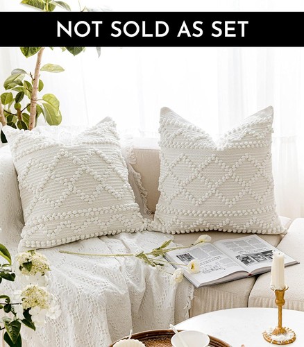 New-Pure White Decorative Throw Pillow Cover 20X20, Boho Accent Pillow for Couch - Picture 6 of 11