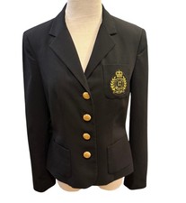 Vintage Chaps Ralph Lauren Black Crest Pocket Blazer Gold Buttons S EUC School