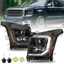 Black Pair Headlights For 2015-2020 Gmc Yukon Xl Led Drl Projector Hidheadlamp