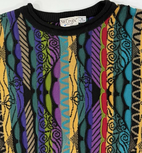 Vintage St Croix 3D Knit Sweater Mens Sz XL Biggie Coogi Cosby Style Multicolor - Picture 3 of 8