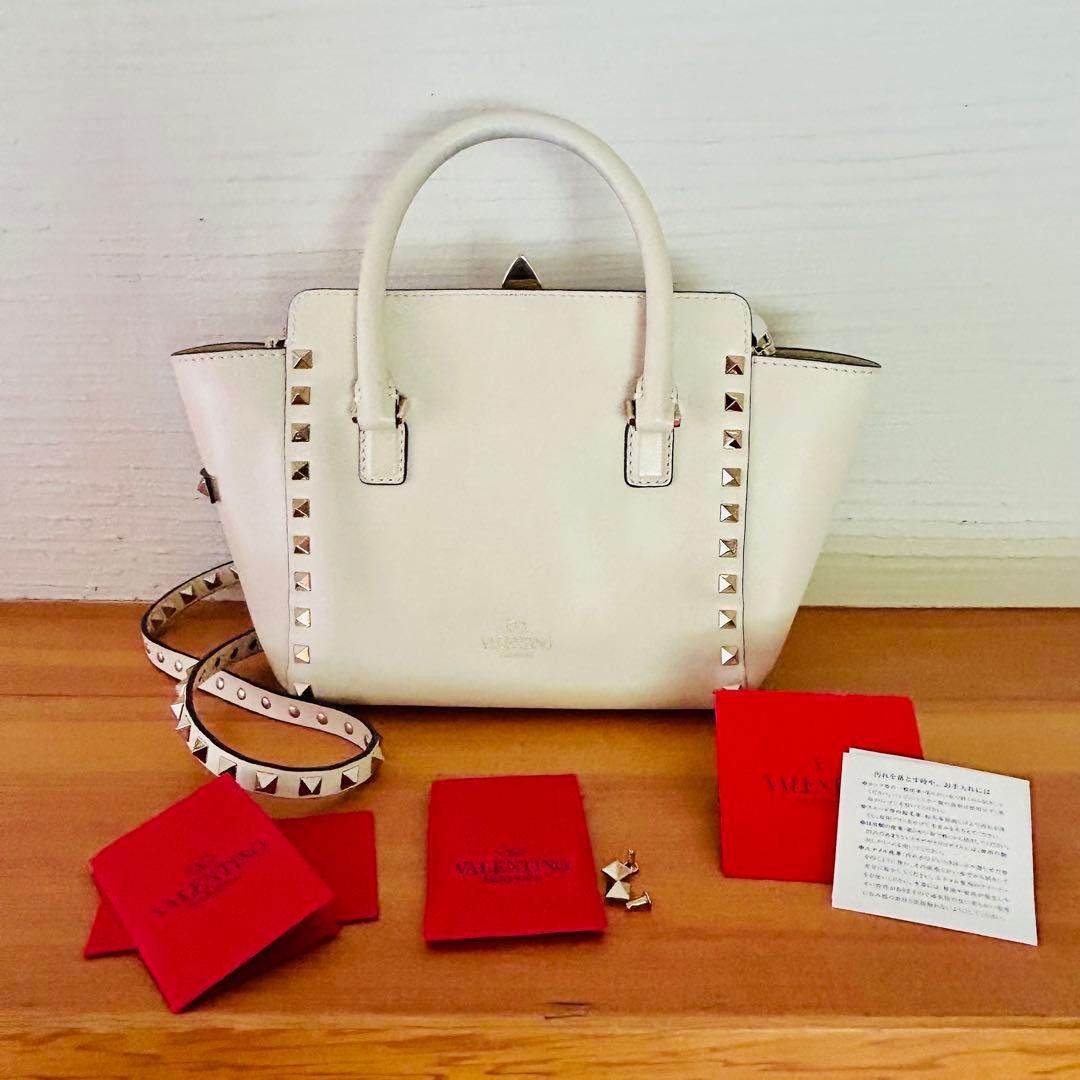Valentino Garavani Rockstud 2Way Leather Shoulder Bag White, Pre-owned Japan thumbnail 19