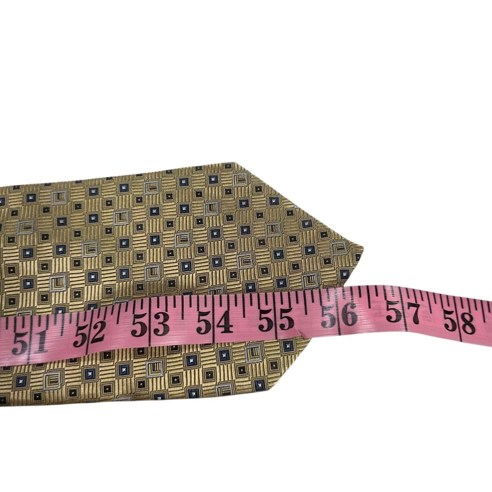 Corbata BIRMANIA-BIBAS Seda Geométrica 7 Pliegues Dorado Azul Clásica Formal Para Hombre  Foto 4 de 4