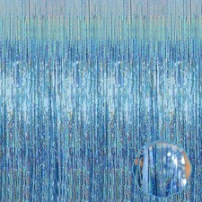 3 Pack Light Blue Foil Fringe Curtain, 3.28x8.2Ft, Tinsel Streamers, Party
