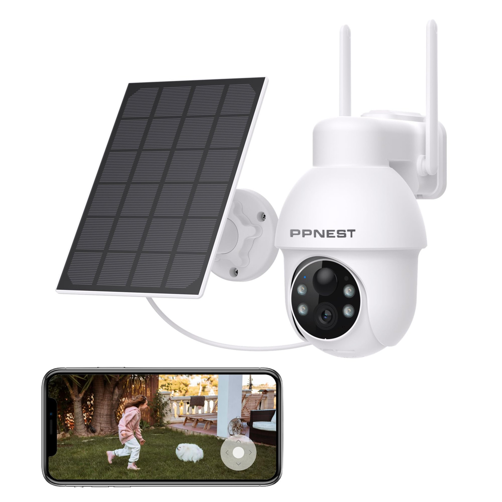 Solar-Powered Wireless Outdoor Security Camera with 360° PTZ and PIR Motion Detection
