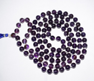 Handgefertigte natürliche Amethyst Yoga Mala 108 glatte 9 mm Perlen spirituel...