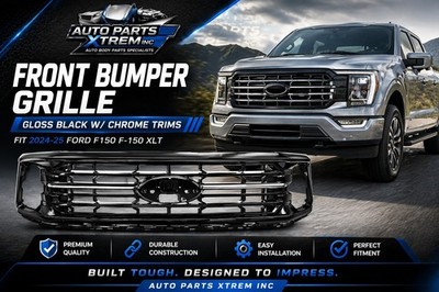 Front Bumper Grille Gloss Black W/Chrome Trims Fit 2024-25 Ford F150 F-150 XLT