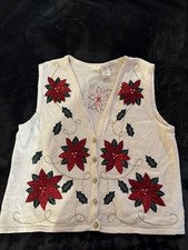 Vintage Bobbie Brooks Plus Christmas Poinsettia Sweater Vest Beige 22/24 Women