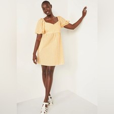 Old Navy Yellow Gingham Puff Sleeve Dress Medium