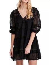 Free People Berlin Lace Fit & Flare Mini Dress Sz XS Black
