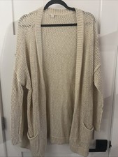Gap Women  s Chunky Open Long Knit Cardigan Sweater XL Beige Cotton Long Sleeve
