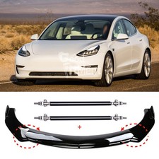 Für Tesla Model 3 S X Y Glänzend Schwarz Frontspoiler Splitter + Stützstange