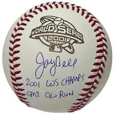 Jay Bell Signed 2001 World Series Baseball w/ 2 Insc Beckett Witness BAS COA