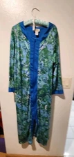 Collections Etc Kaftan Robe*Wm's szL*Blue Floral Full Zip*Excellent Condition 