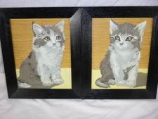 Pr Vtg 60s Paint By Number Paintings Craft Master Adorable Kittens Cats 8x10"