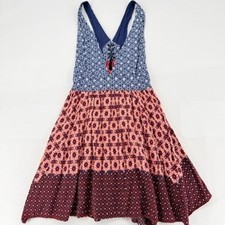 Lulus La Vie en Roses Floral Boho Dress Red Blue Print Tie Back S