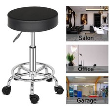 Rolling Garage Stool Adjustable Mechanic Work Shop Salon Pu Leather Swivel Seat
