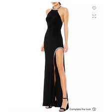 Mac Duggal High Slit Halter Gown with Rhinestone Accents Dress 0