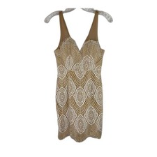 L’atiste Mini Dress Womens S Nude White Lace Sleeveless Cocktail Vacation Bridal