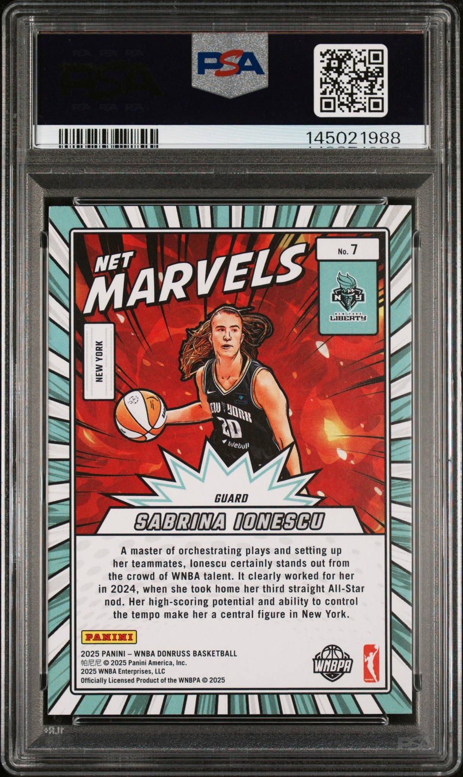 2025 PANINI DONRUSS WNBA NET MARVELS #7 SABRINA IONESCU PSA 7 view 2