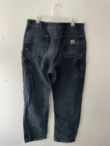Pantalones de mezclilla Carhartt negros carpintero doble rodilla lona desgastados talla 40 - Imagen 5 de 5