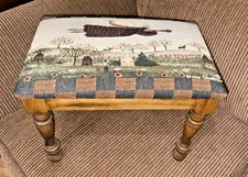 Needlepoint Cross Stitch Top Foot Stool Angel Church Country Tapestry Hassock